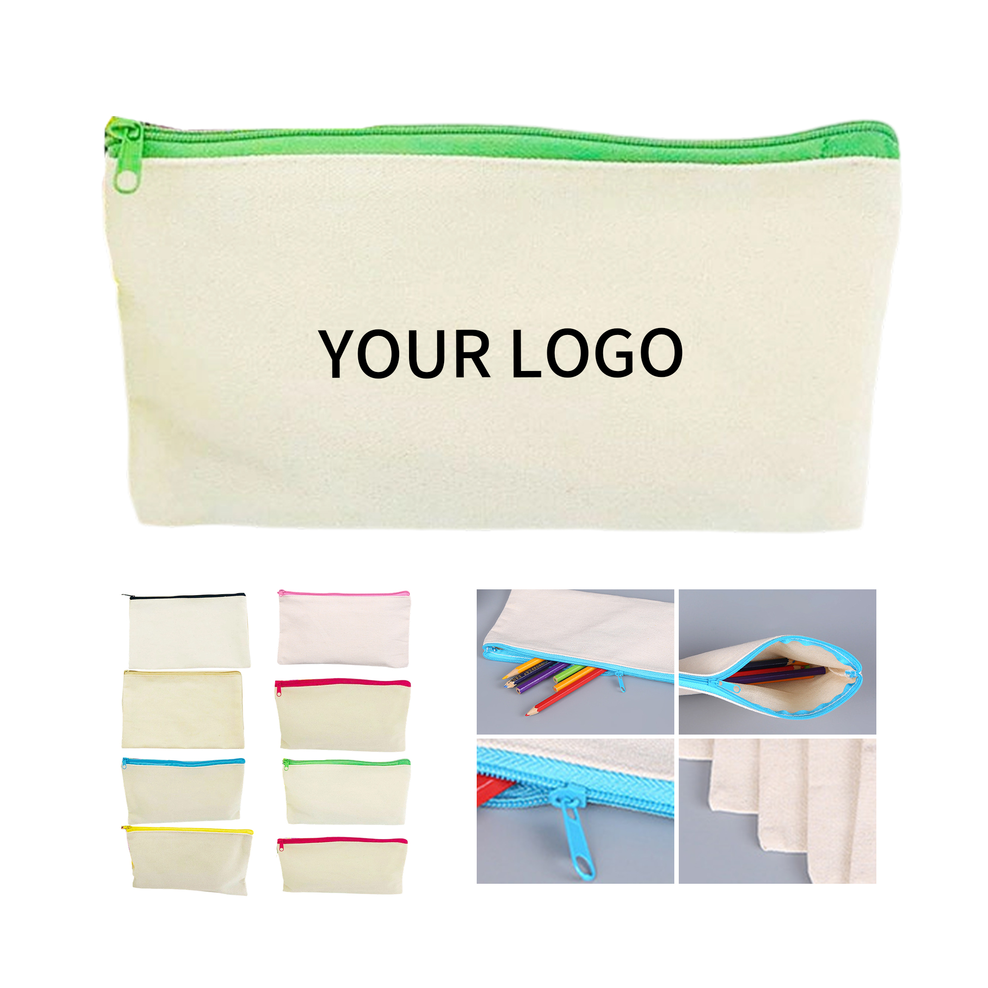 Canvas Zipper Pencil Pouch Organizer Multipurpose Bag 7.9" X 6" 7