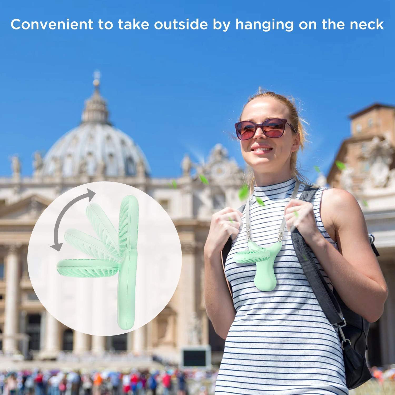 Adjustable USB Rechargeable Mini Neck Fan w/ Lanyard 3