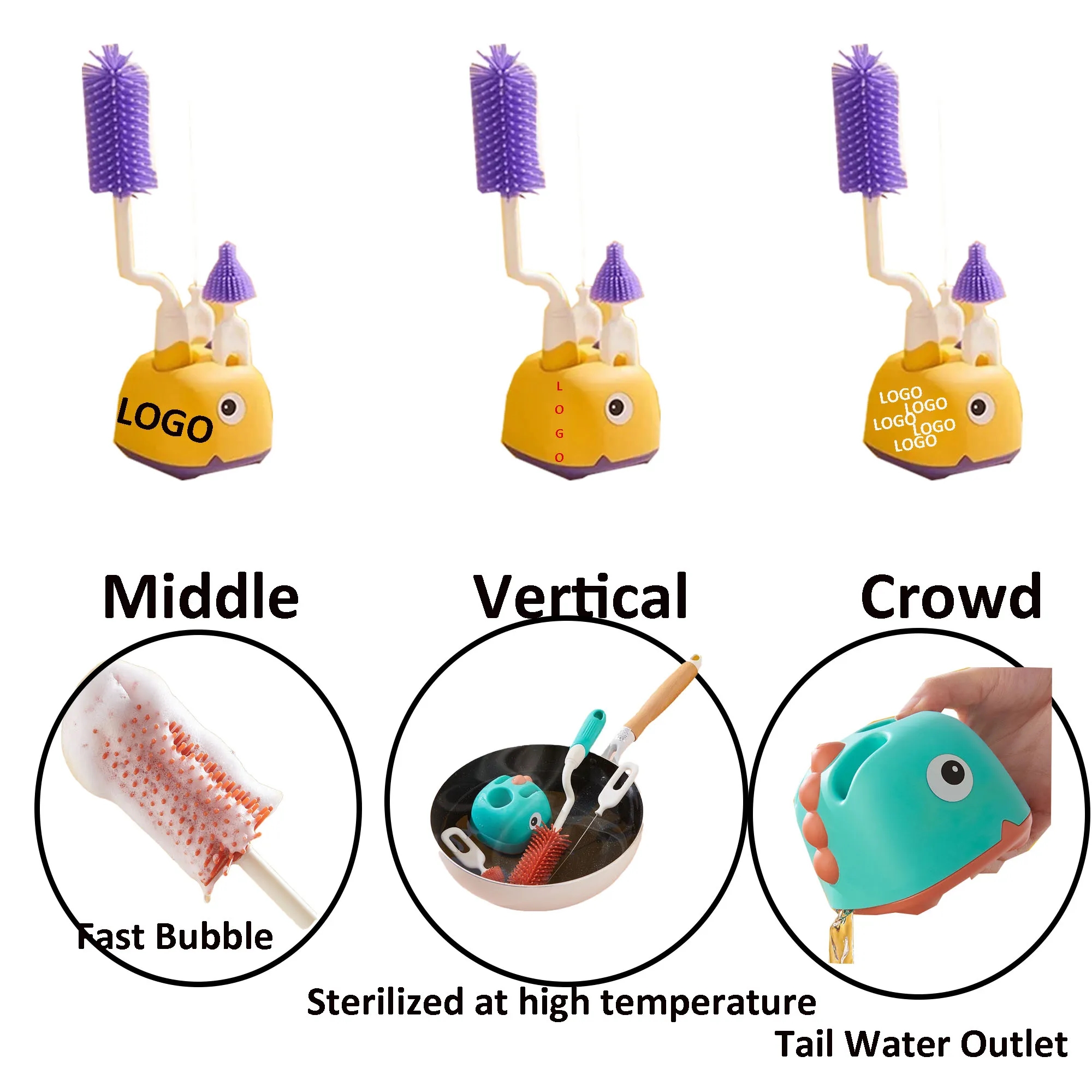 3-piece Silicone Bottle Brush Set Cleaner Scrub 3