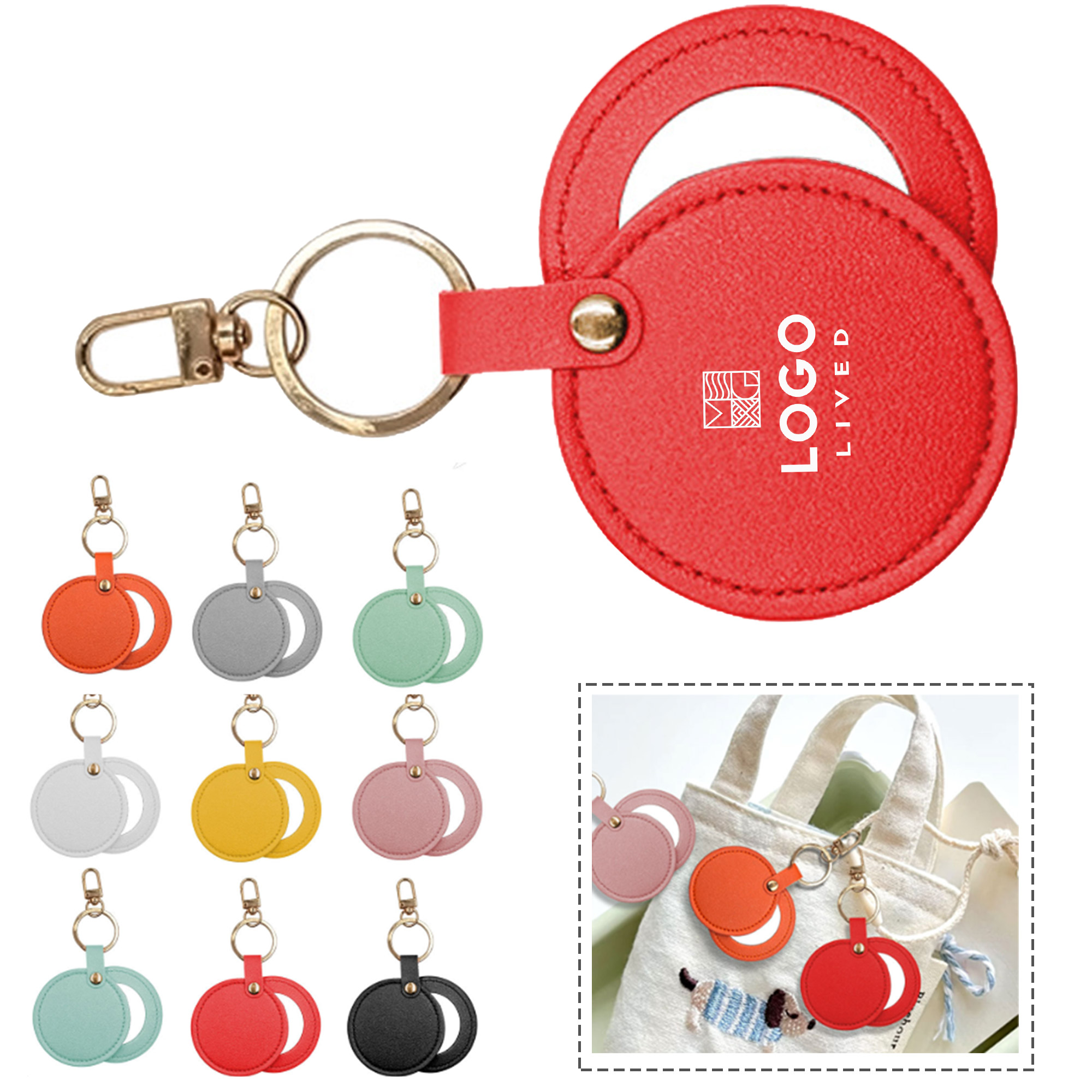 Round Pocket Mirror PU Keychain 1