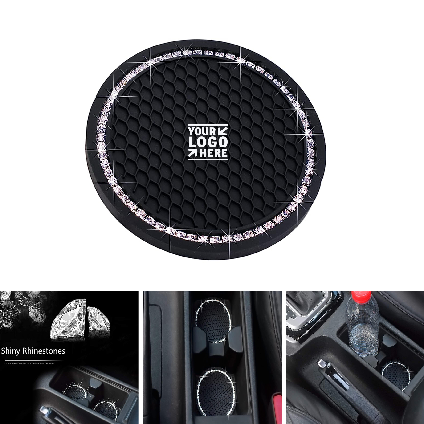 2.75 inch Universal Vehicle Bling Cup Holder Silicone Anti Slip Crystal Rhinestone Car Coaster 1
