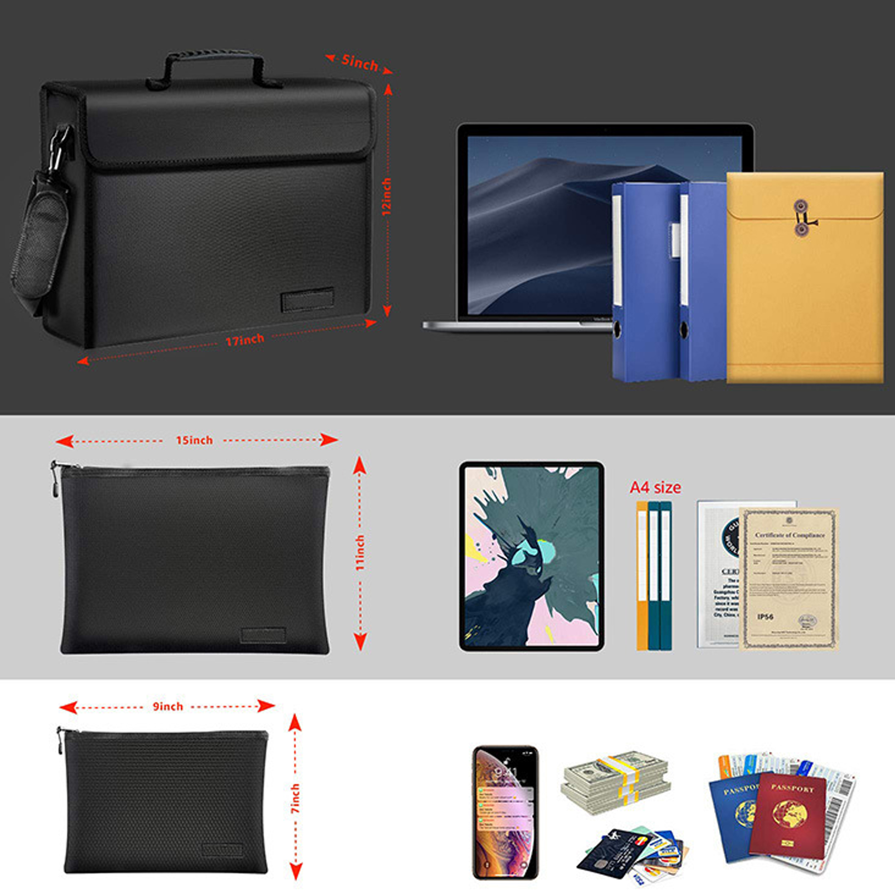 3 Pack Fireproof Document Bags Set 2