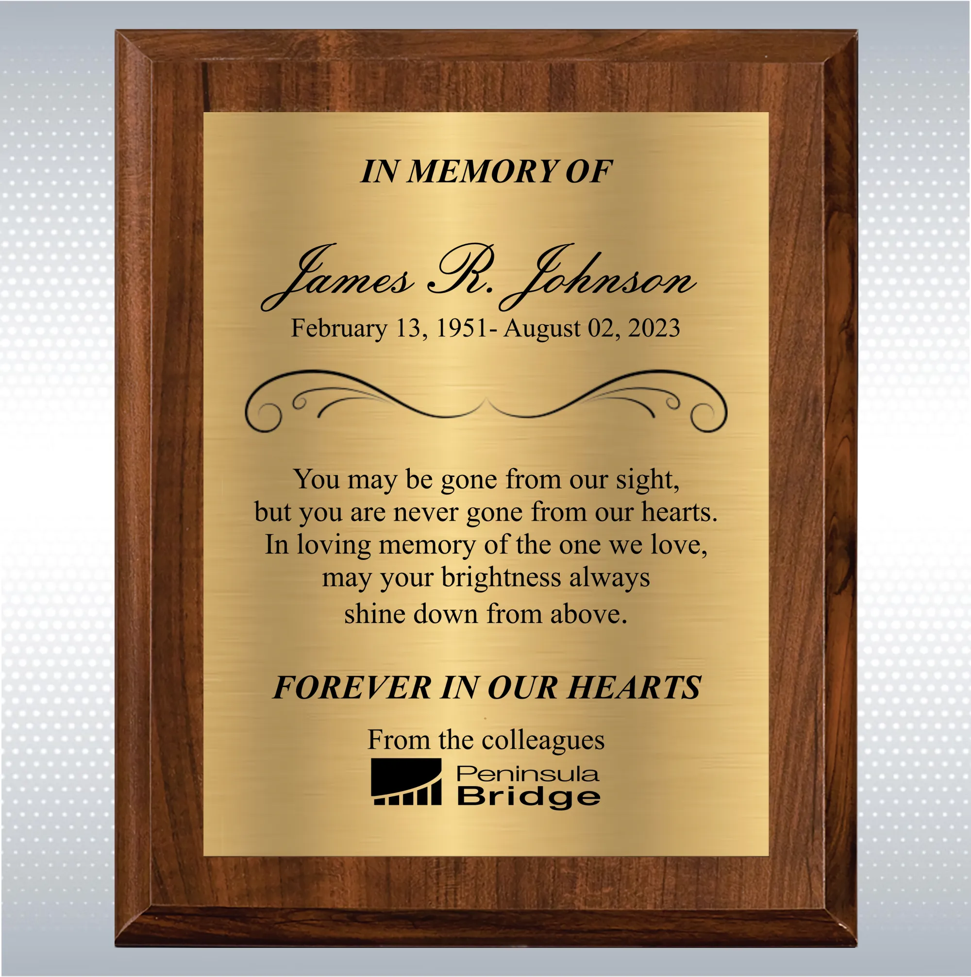 Cherry Finish Personalized Memorial Gift Aaward 8