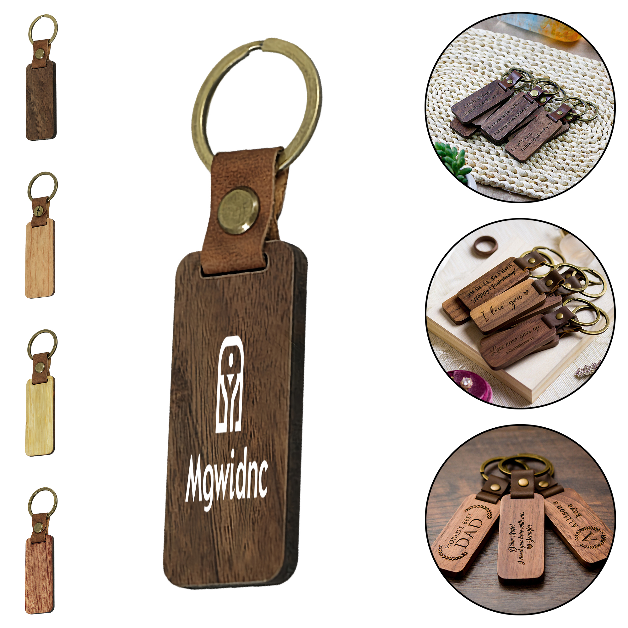 PU Leather Wooden Keychain New Style Mini Car Key Ring Handcrafted Gift