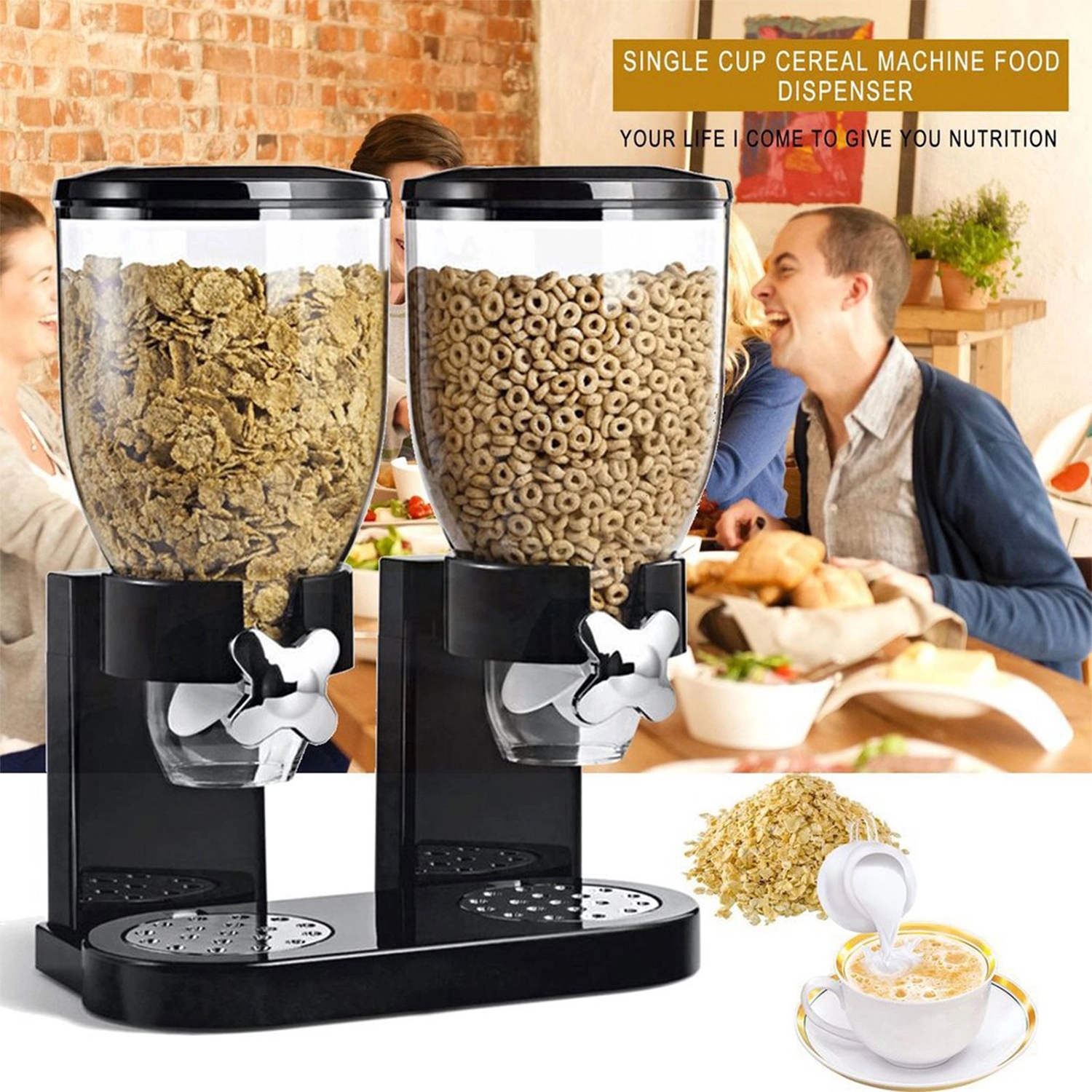 Dry Food Dispenser, Dual Control, Black/Chrome 3