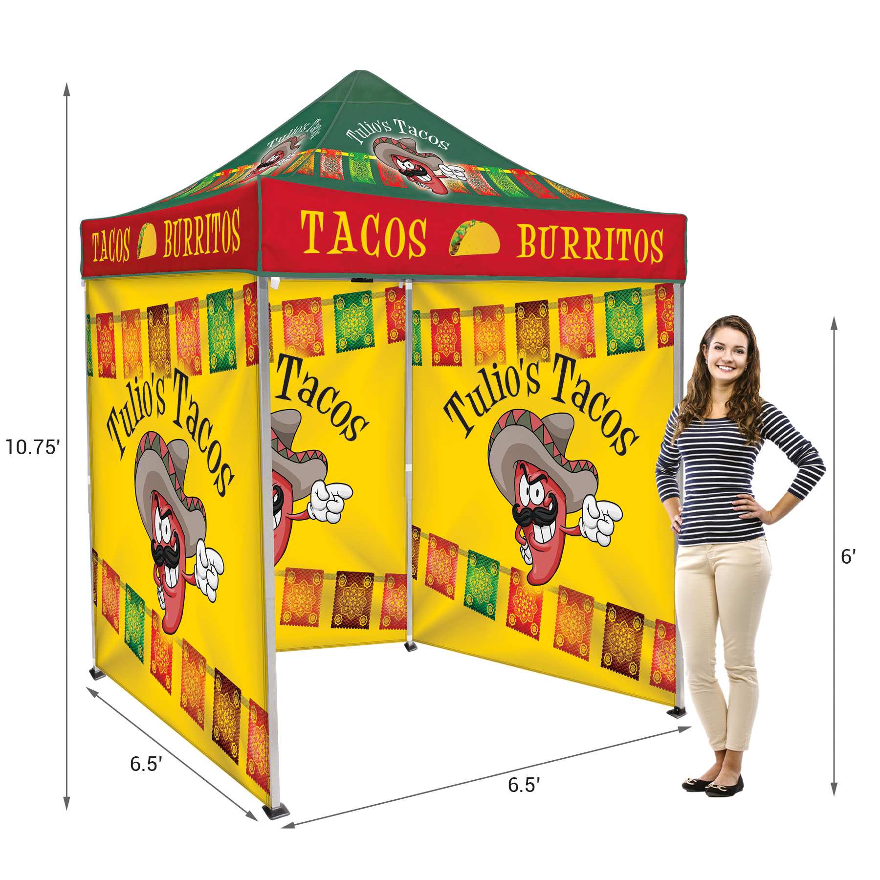 6.5' Square Canopy Tent with 3 Full Double Sided Walls 3