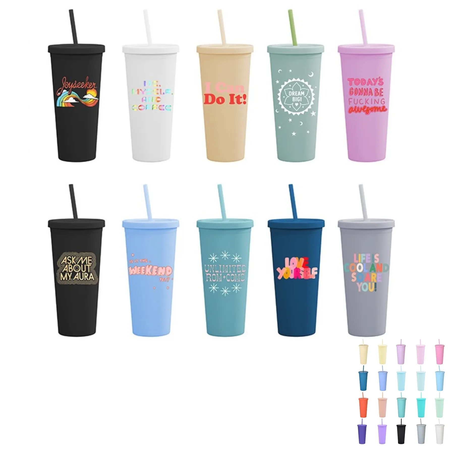 22oz Double Wall Plastic Straw Cup 2