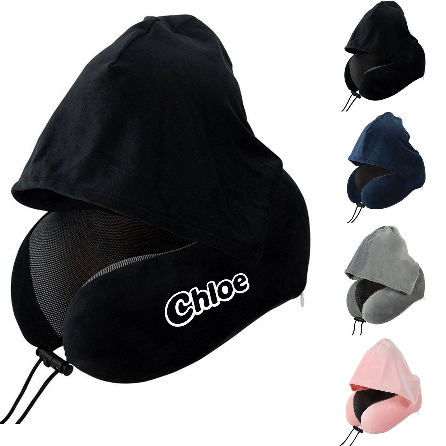 Hooded Memory Foam U Shaped Travel Neck Pillow 2