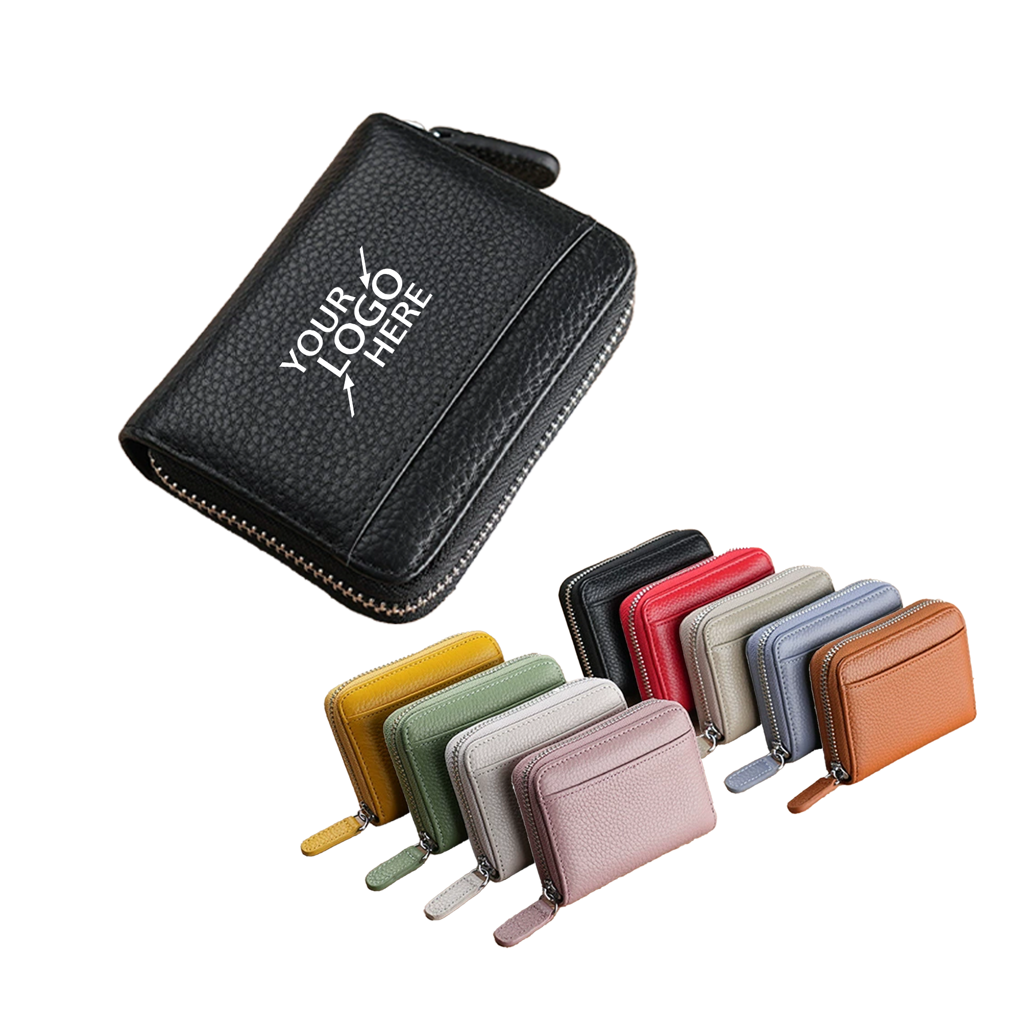 Multi-Slot Genuine Leather Card Holder with Anti-Demagnetization and Zipper 1