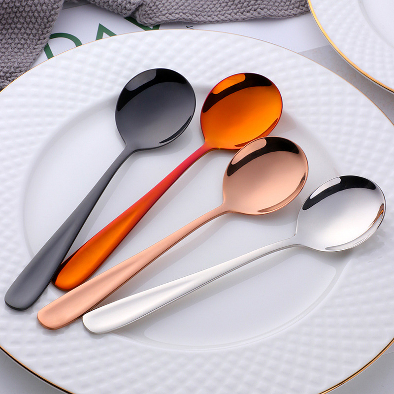 Stainless Steel Silverware Dinner Bouillon Round Spoon 2