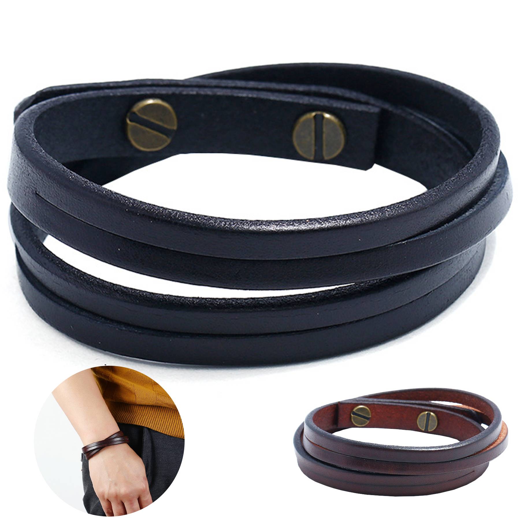 PU Two circles of cowhide men's bracelet 2