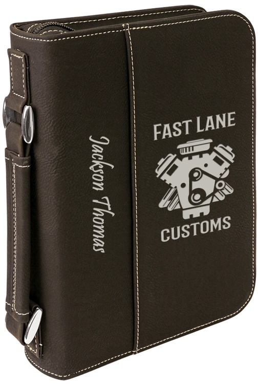Custom Laser Engraved Black Leatherette Book Cover 1
