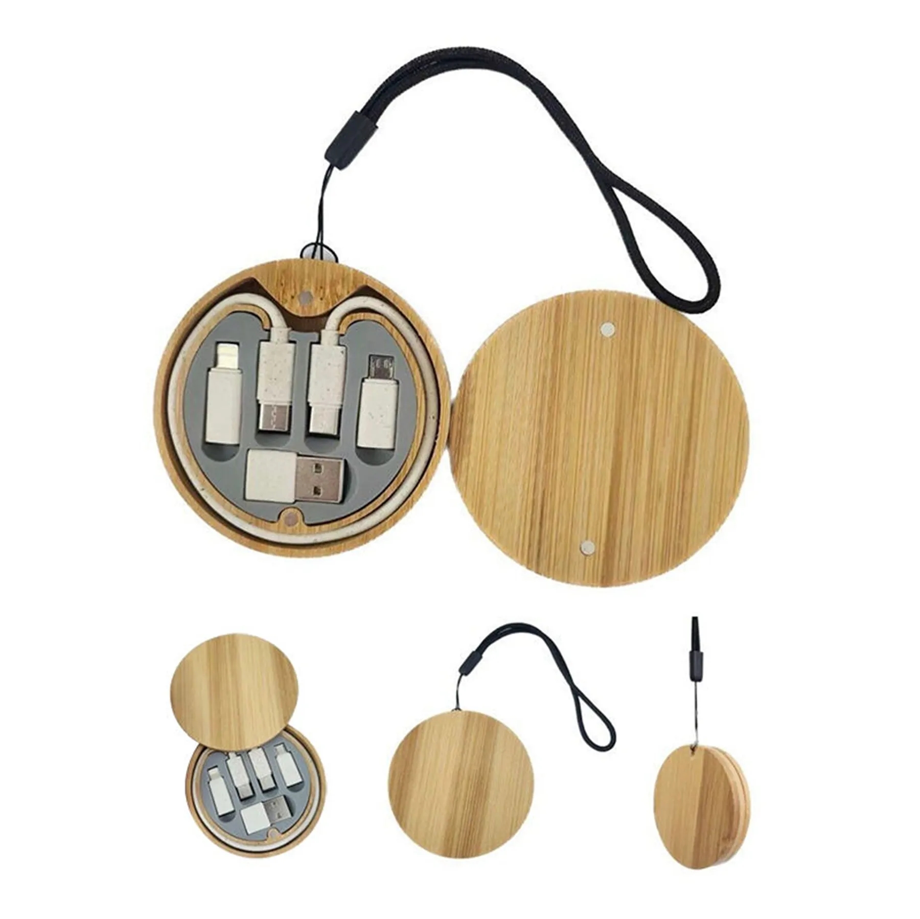Wood Round Multi USB Charging Adapter Cable Kit 1