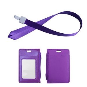 Stylish 1 Side Zipper PU Leather Card Case With Lanyard 27