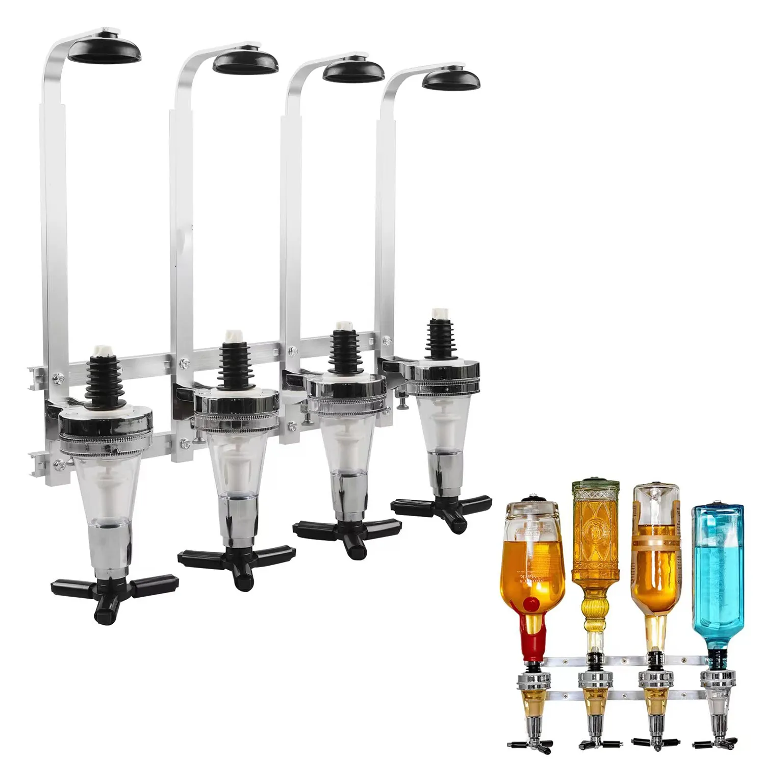 Wall Mounted Liquor Dispenser Aluminum Bracket 1-4 Bottles 5