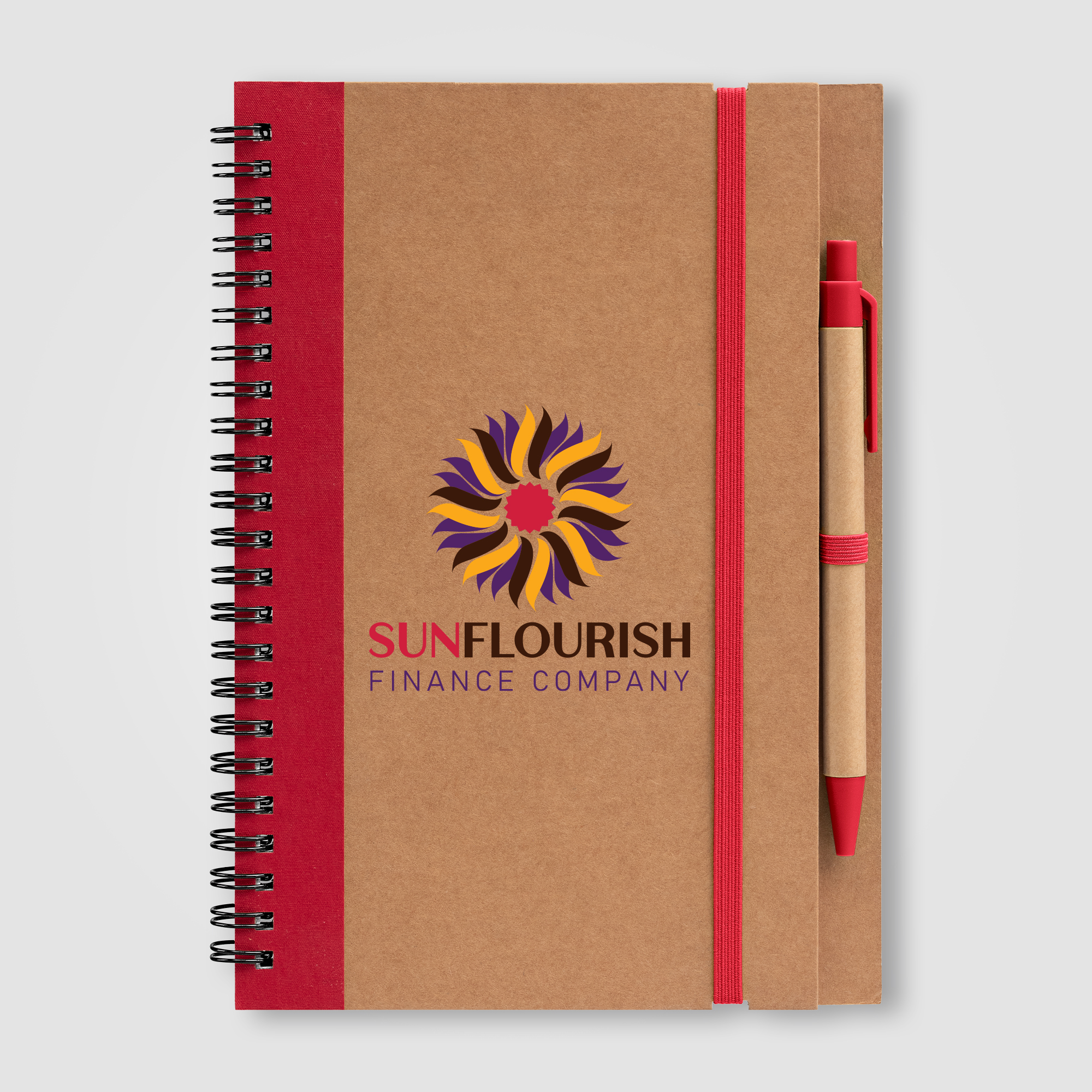 Kraft Hard Cover Spiral Notebook with Pen 24