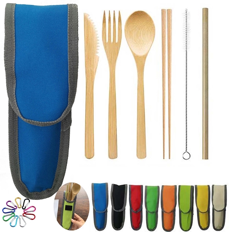 Bamboo travel tableware set with Carrying Case 6