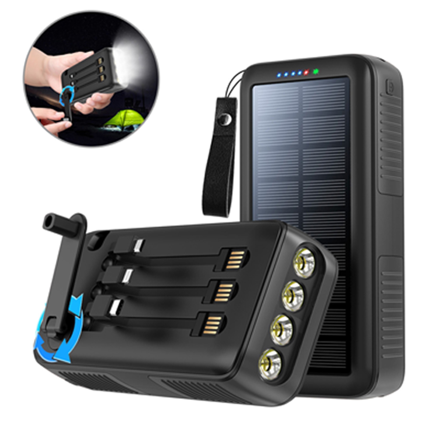 30000Mah Manual Rotation Solar Power Bank Flashlight 2