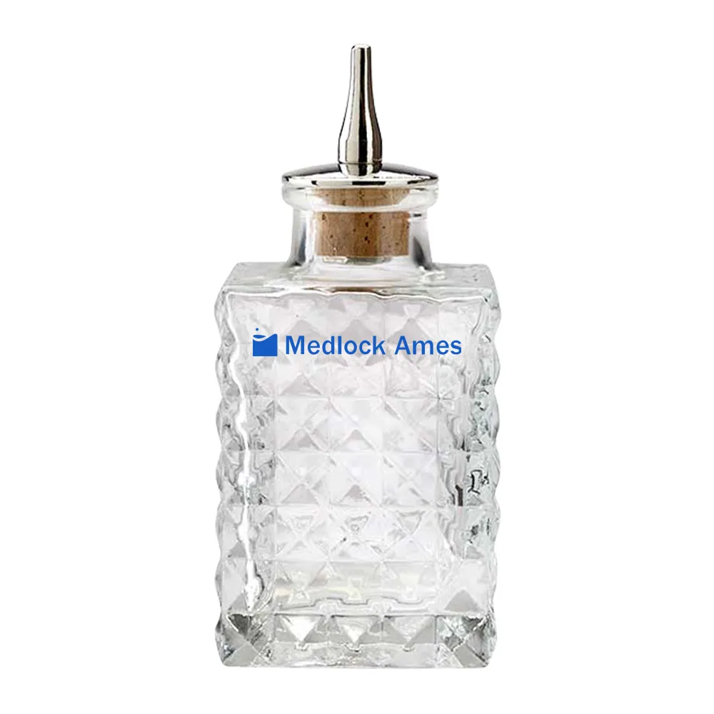 3oz. Glass Bitters Bottle Square Retro Design 4