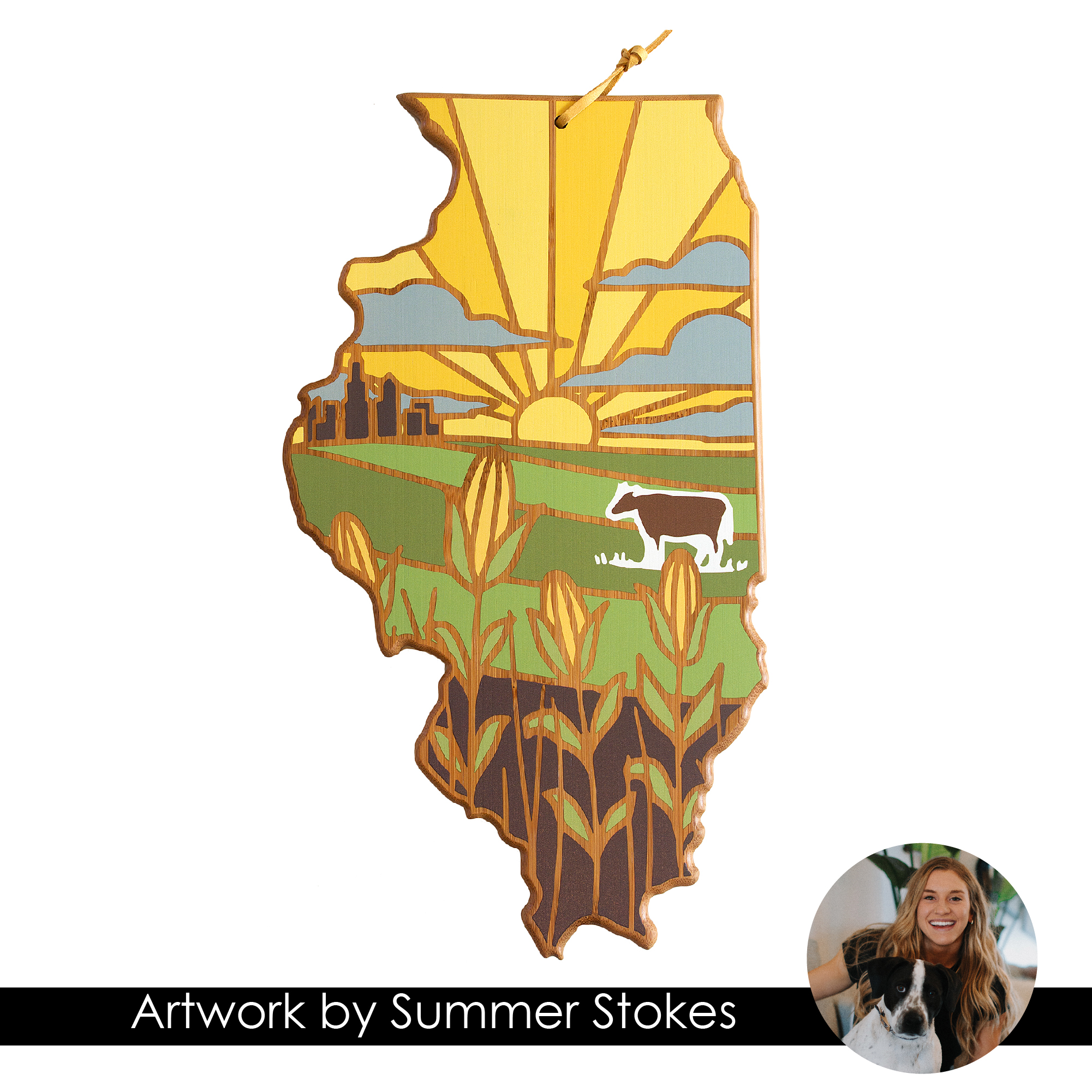 Illinois State Shaped Serving and Cutting Board with Artwork by Summer Stokes 5