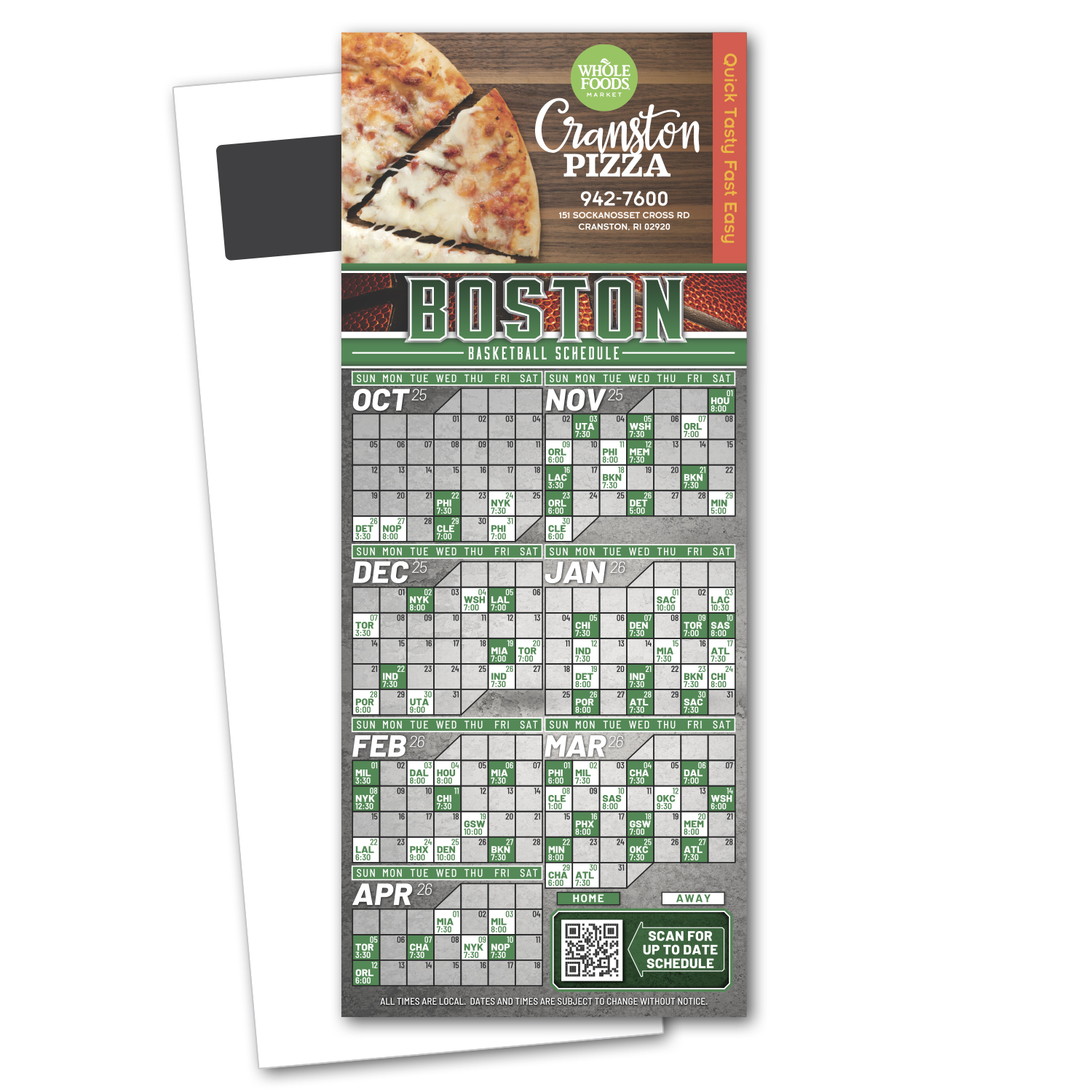 Basketball Schedule Magnetic Stick Up Card 1