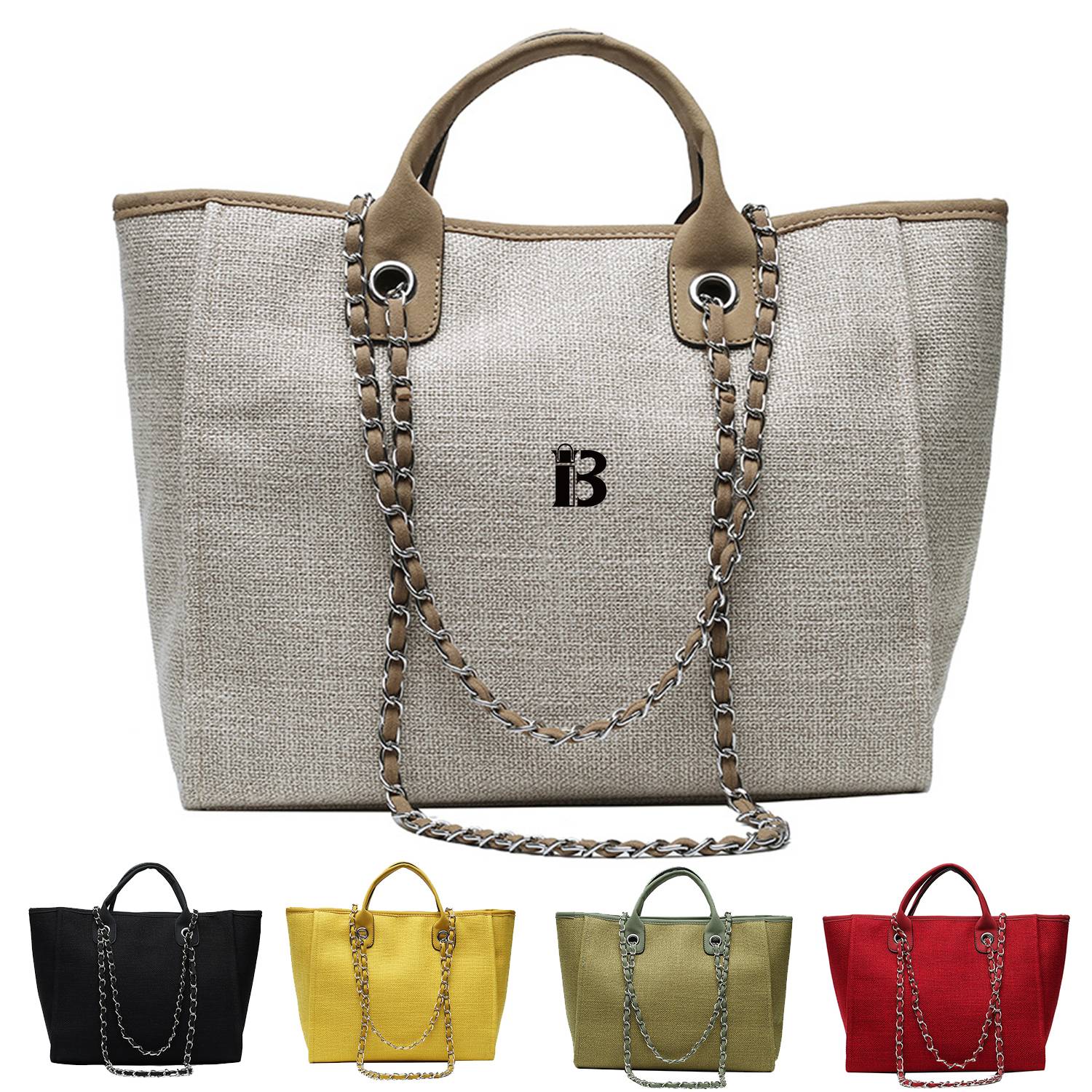Canvas Tote Bag Large Capacity Solid Color Chain, custom tote bag with logo imprint 2