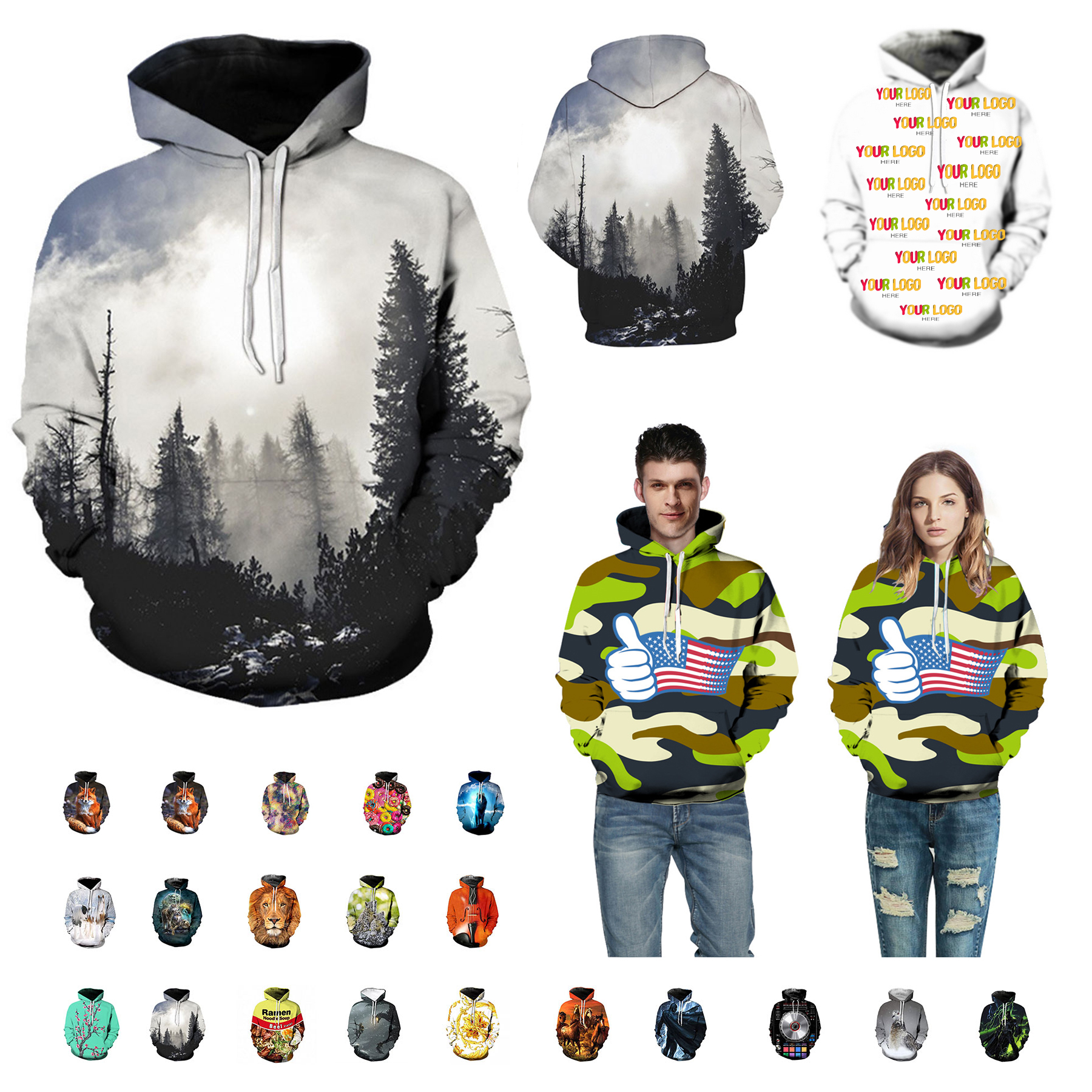 3D Digital Print Long Sleeve Hoodie For Men Women Kids 1