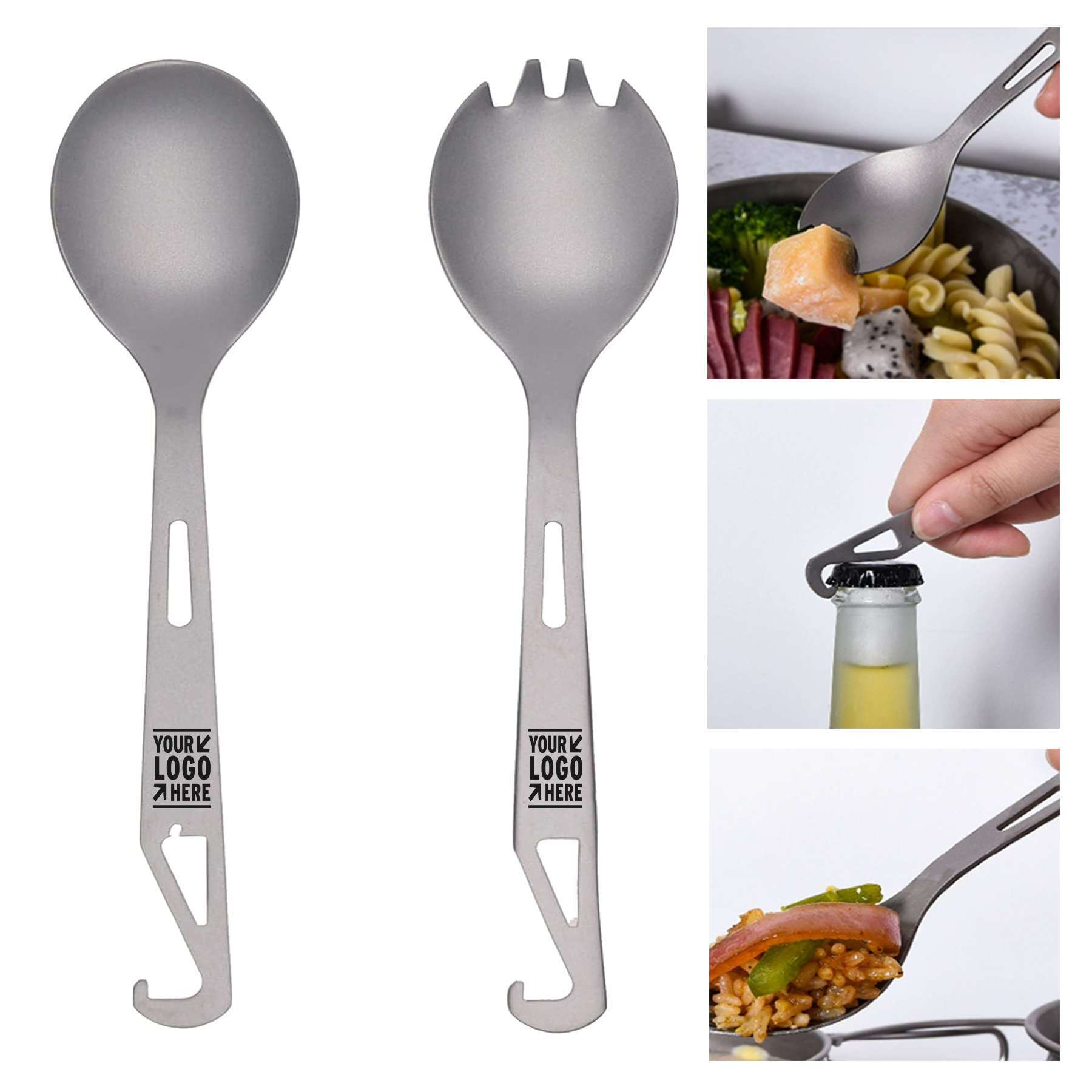 Titanium Spork Spoon Fork Bottle Opener Combo Utensil Set Camping Cutlery   2