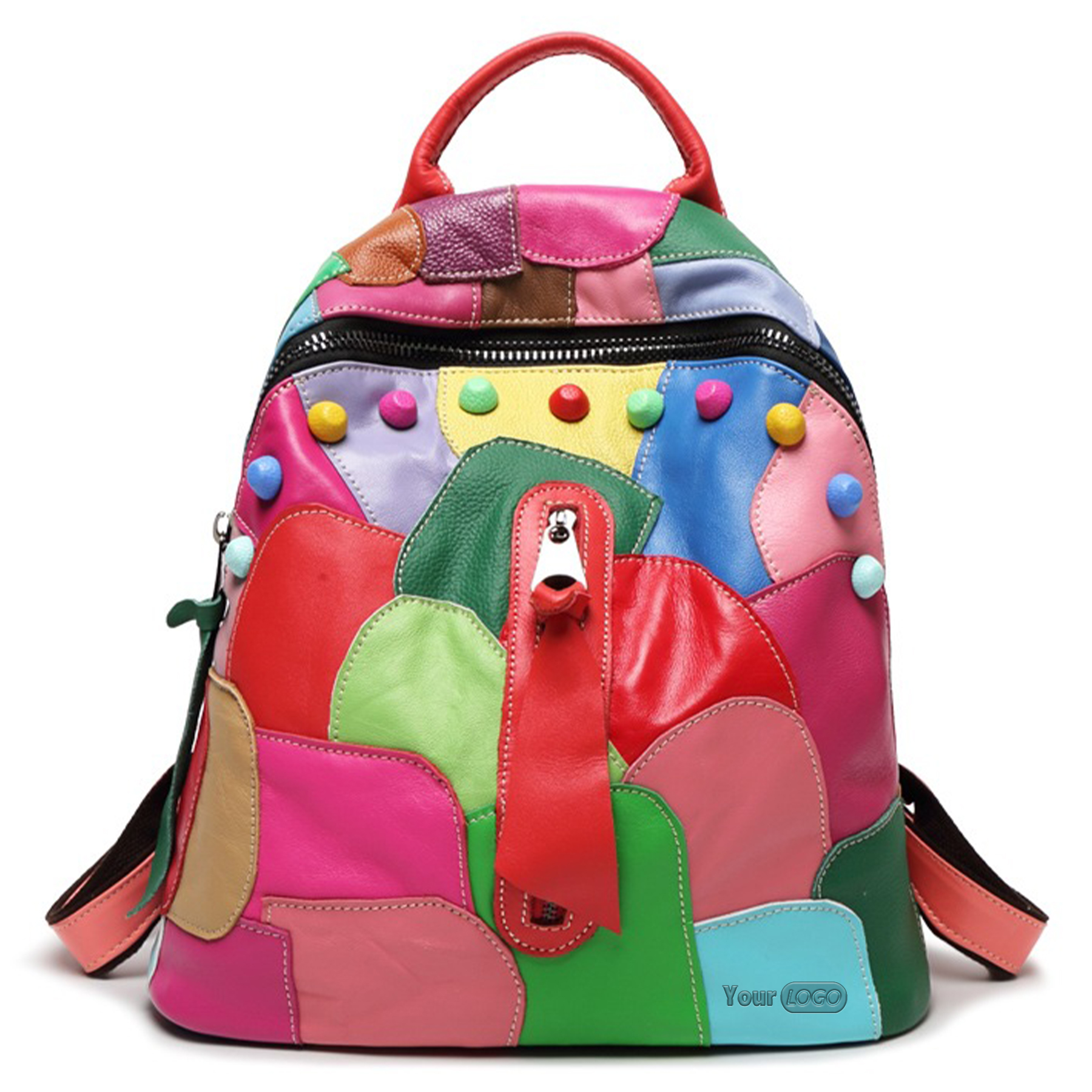 Genuine Leather Large capacity paneled backpack for women 1