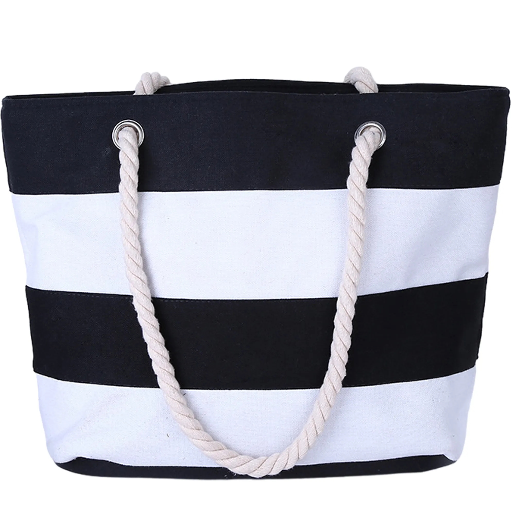 High-End Striped Canvas Tote Bag With Drawstring Handles 4