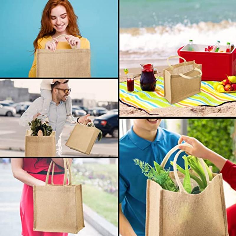 Women Men Reusable Jute Tote Grocery Handbag 7