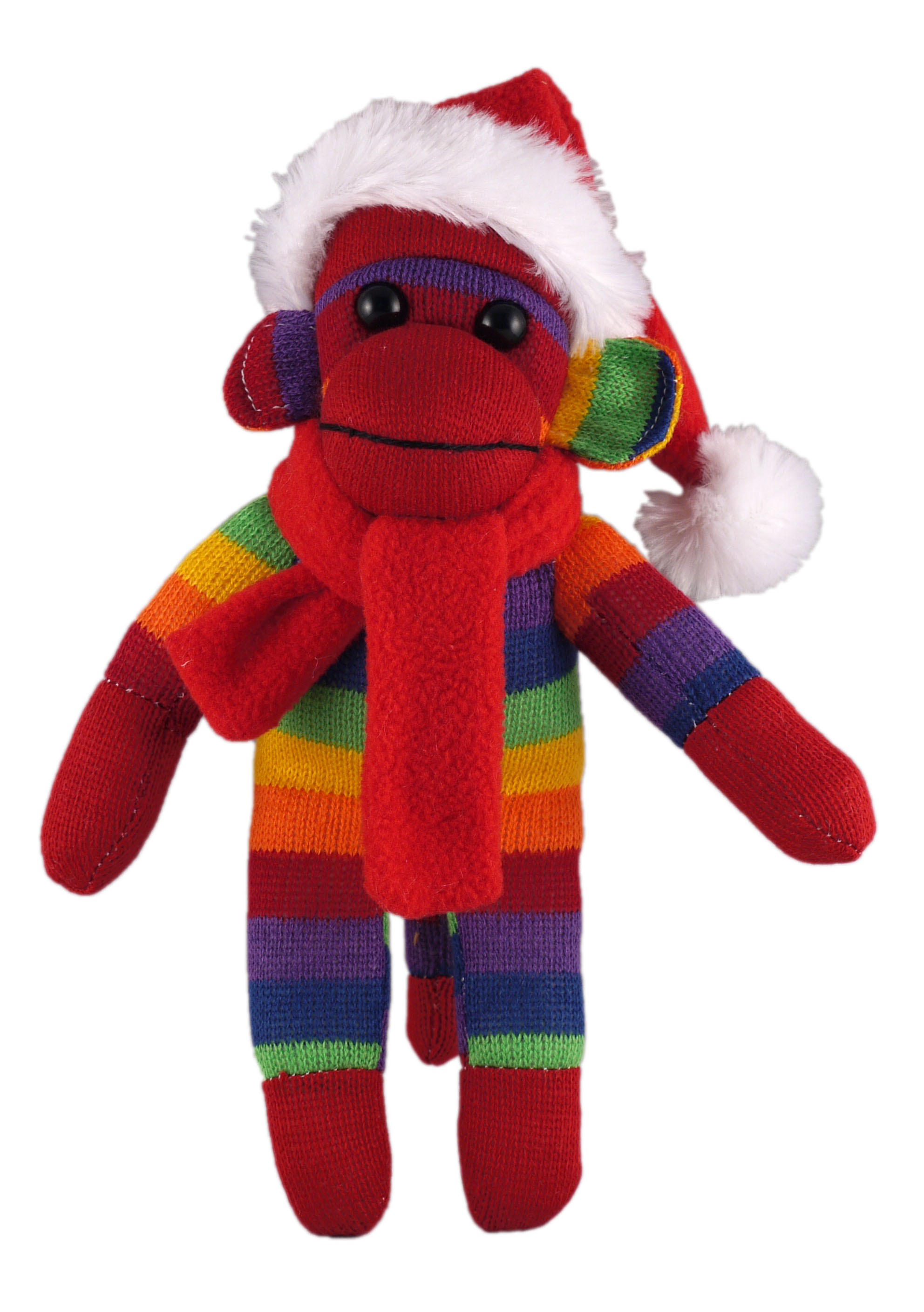 Rainbow Sock Monkey (Plush) with Christmas Hat and Scarf 2