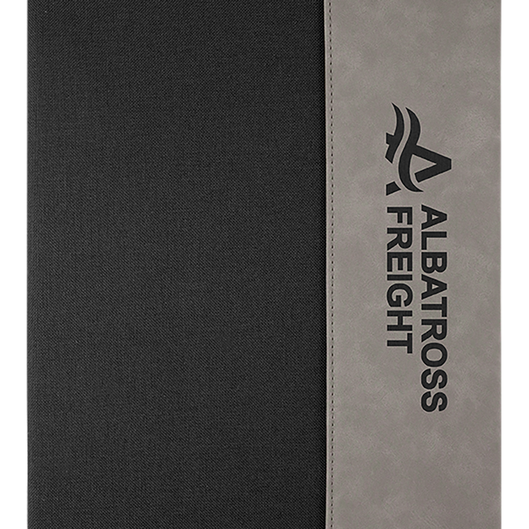 9 1/2" x 12" Gray Leatherette / Black Canvas Portfolio w / Notepad 5