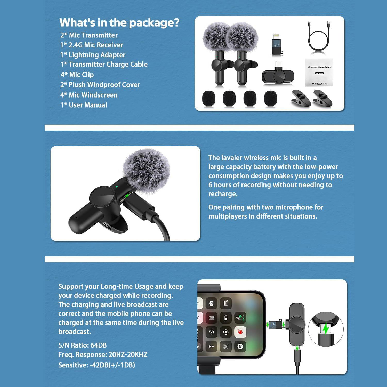 Professional Wireless Lavalier Lapel Microphone for iPhone 7