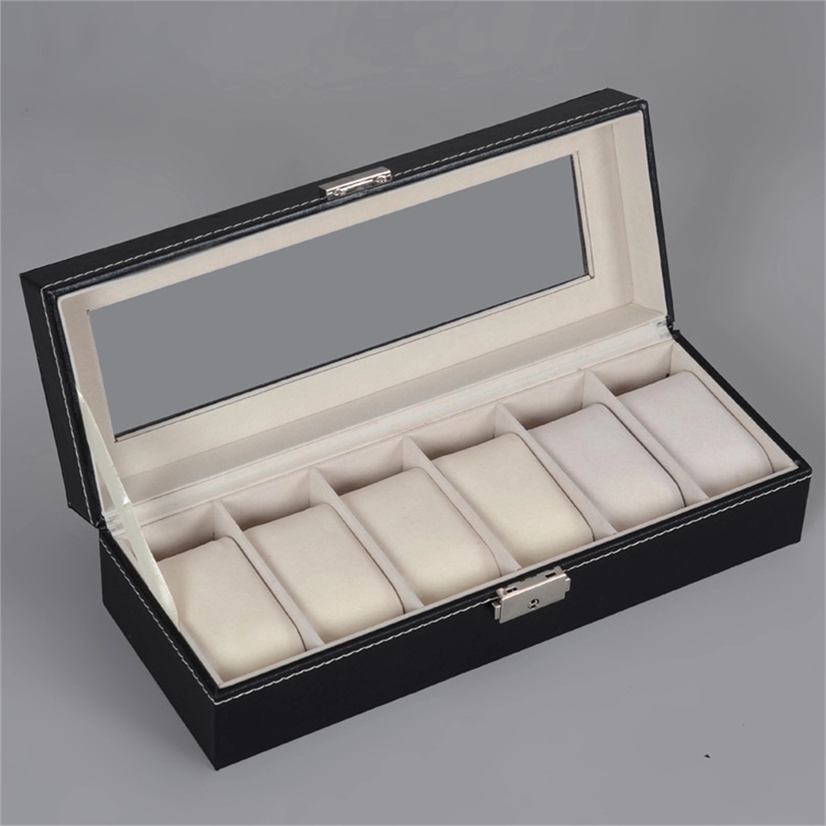 6 Slot Pu Leather Watch Box Display Case 2