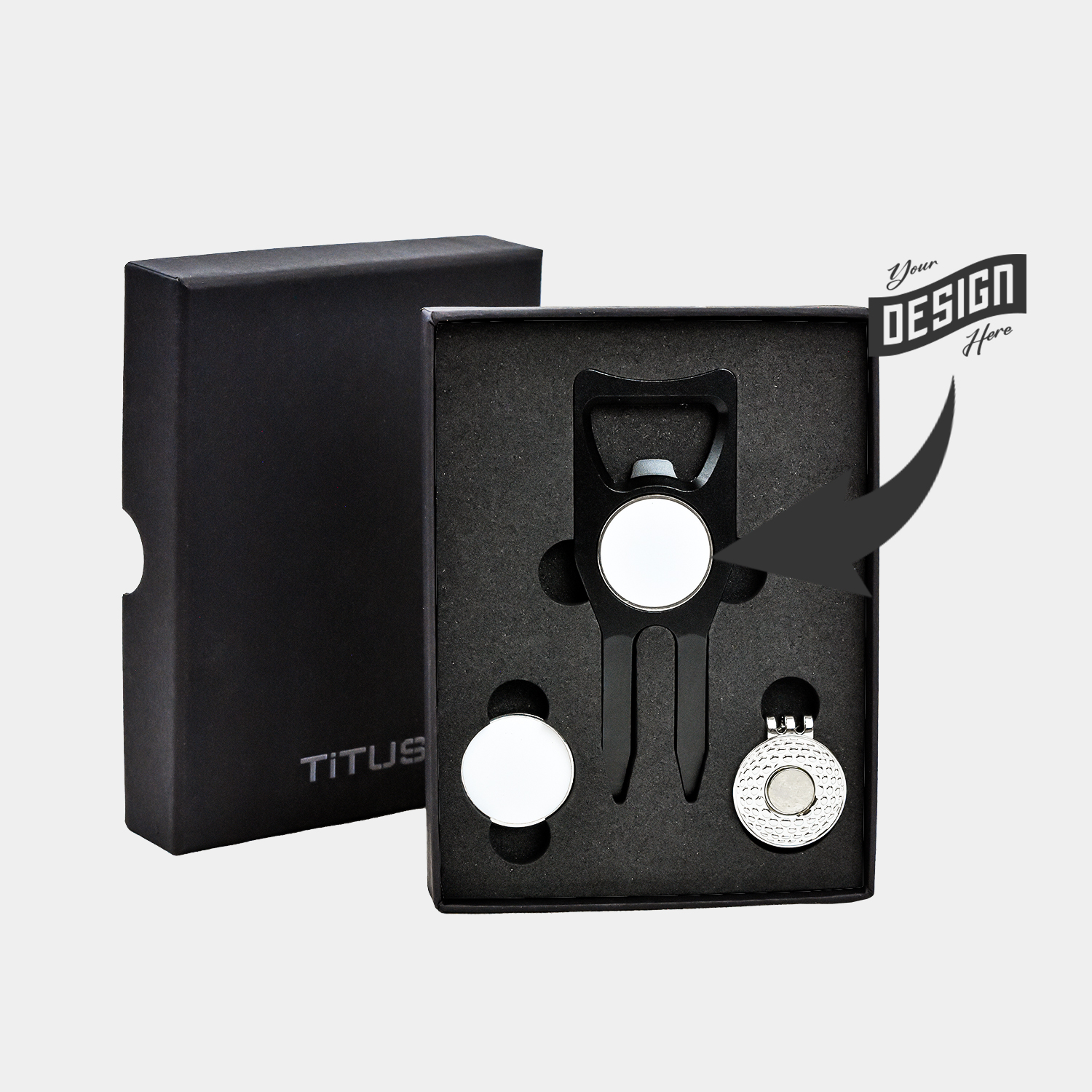 TiTUS® Golf Tool Set - Aluminium Divot Tool, Ball Marker & Cap Clip 4