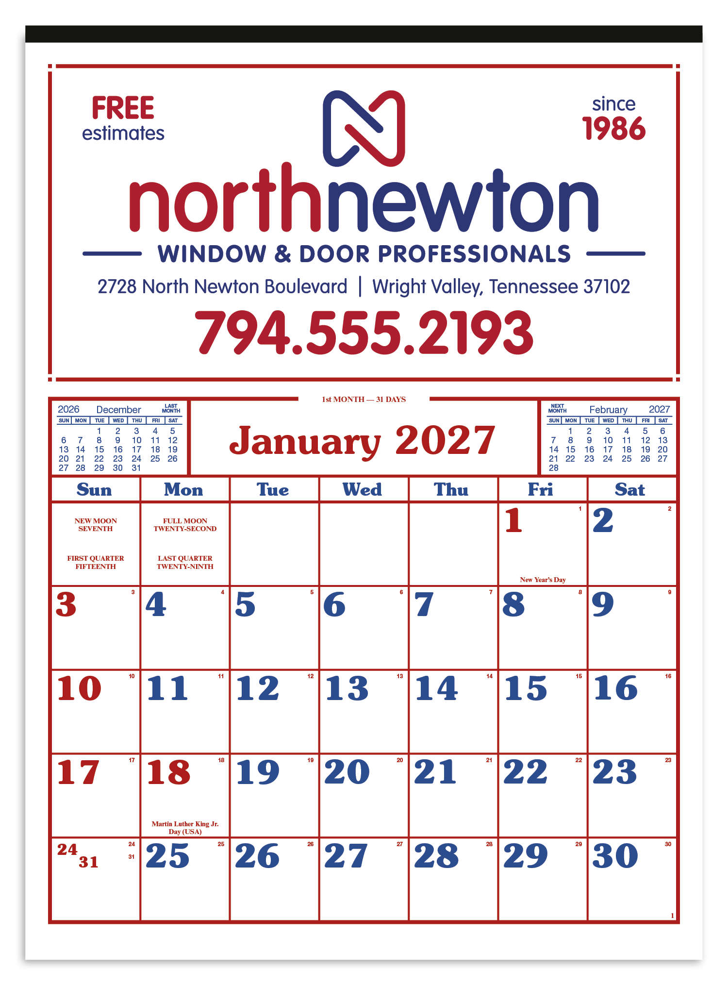 Skinner & Kennedy® Commercial 12-Sheet Calendar 12