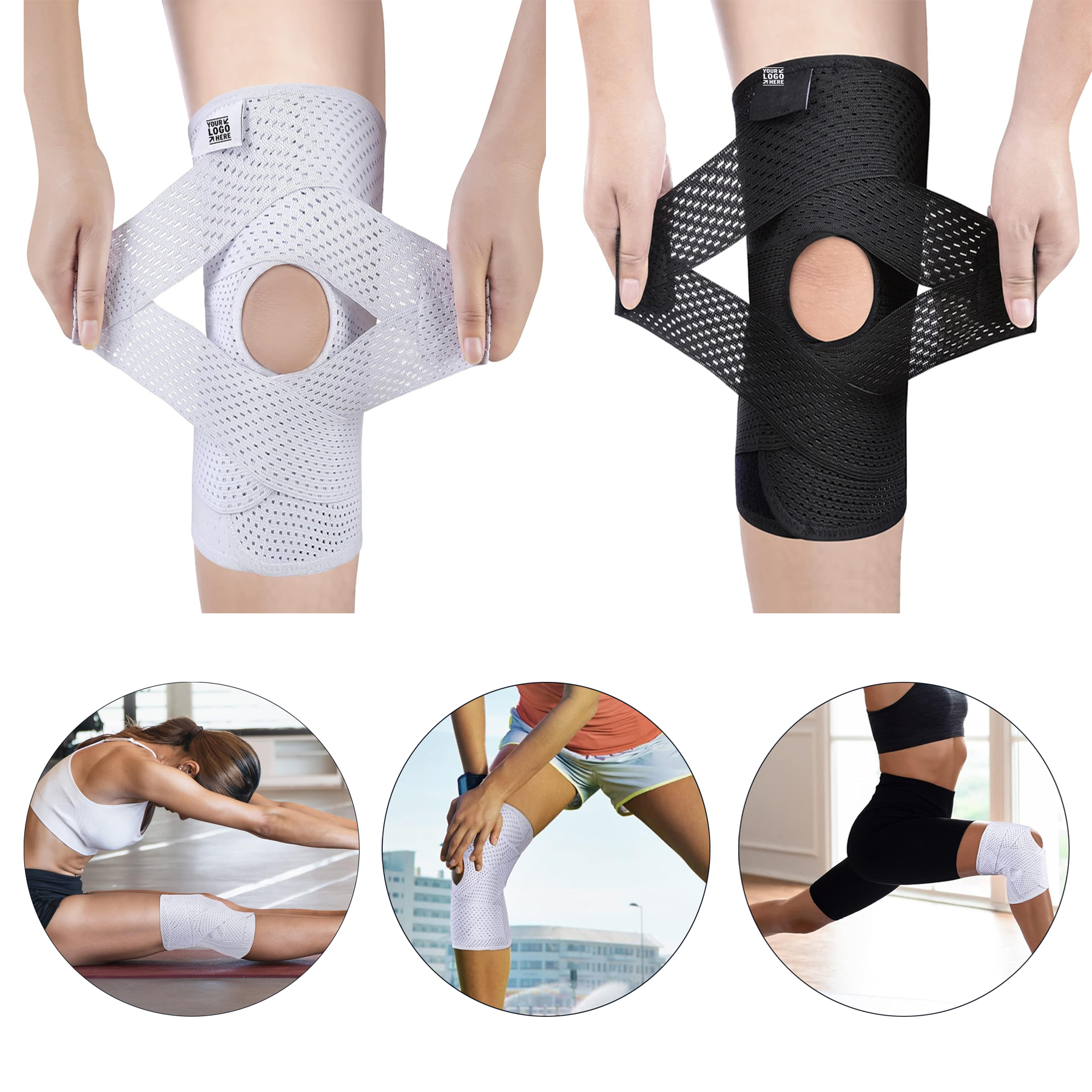 Compression Support Air Mesh Fabric Pain Knee Arthritis Brace Adjustable Wrap With Side Stabilizer