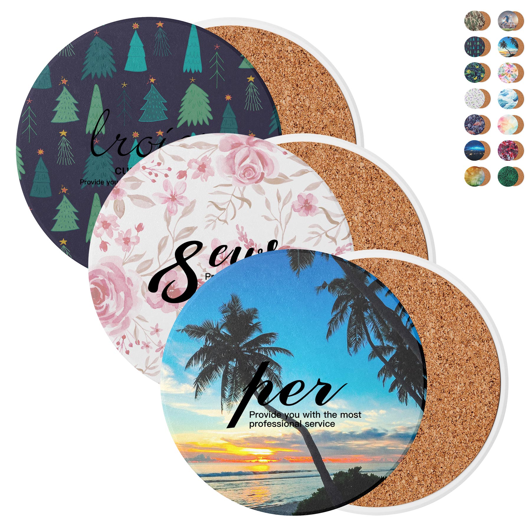 3.5'' Circular Ceramics Coaster With Cork Base 12