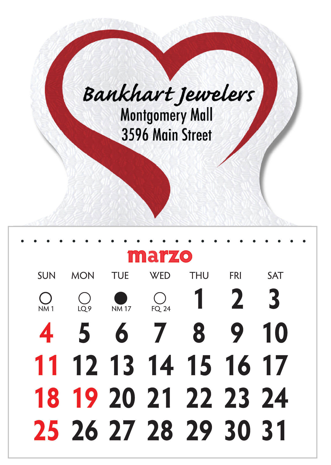 Designer Shaped Kwik-Stik 6 Mill Smooth Vinyl Spanish Calendar w/ Heart Top 1