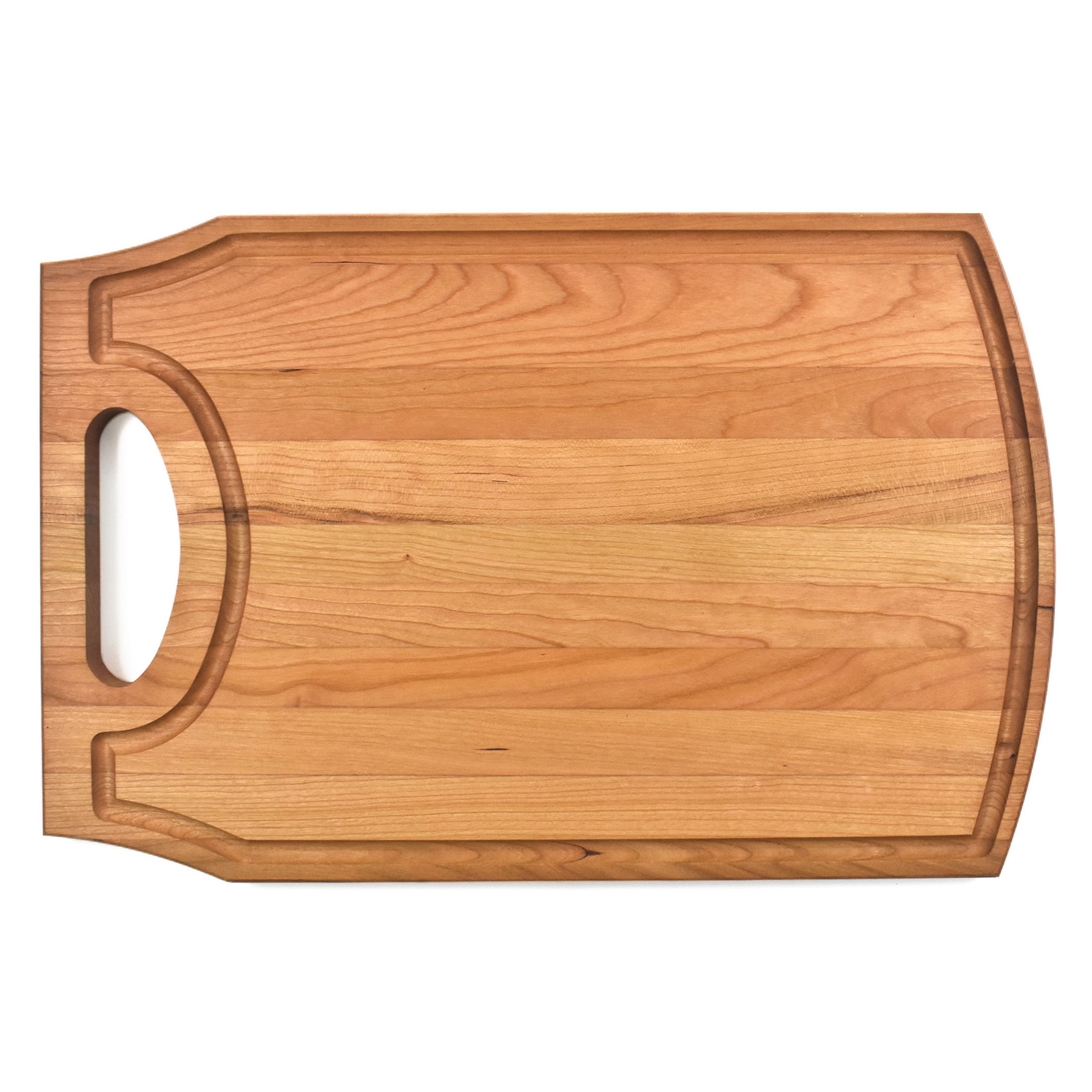 10 1/2" x 16" x 3/4" Cherry Cutting Board with Handle & Juice Groove 4
