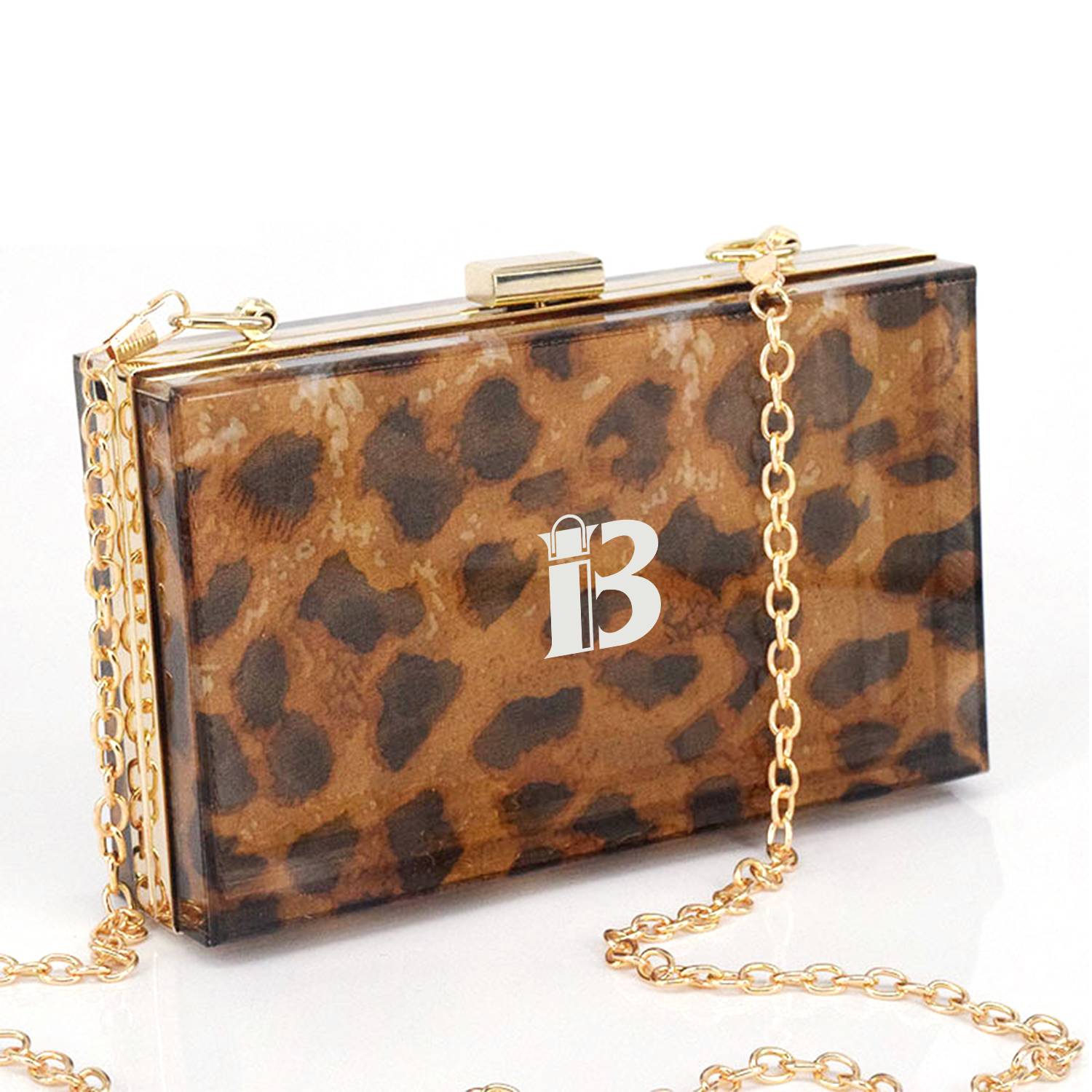 Leopard print acrylic crossbody chain box bag 1