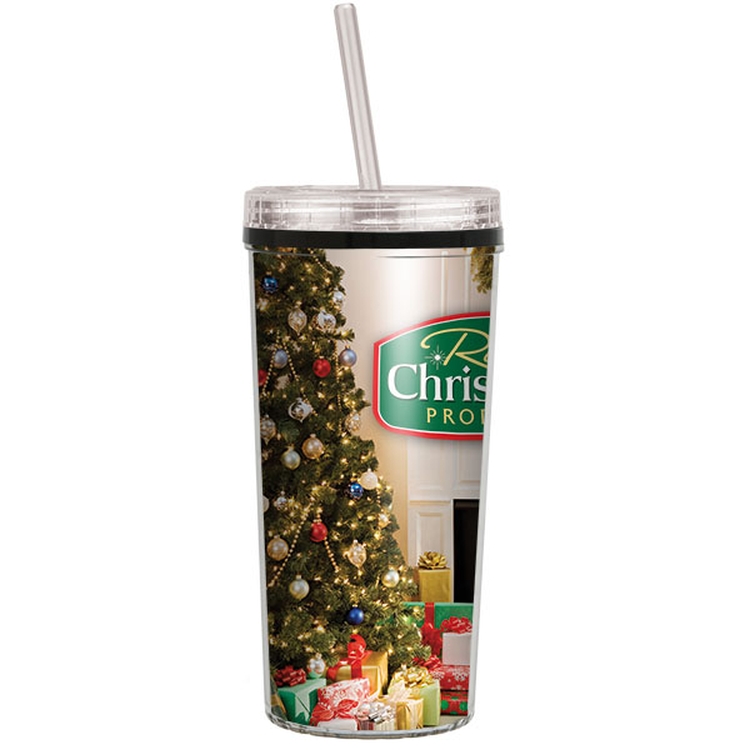 16 Oz. Niagara Insulated Tumbler with Full Color Imprint/Screw On Straw Lid