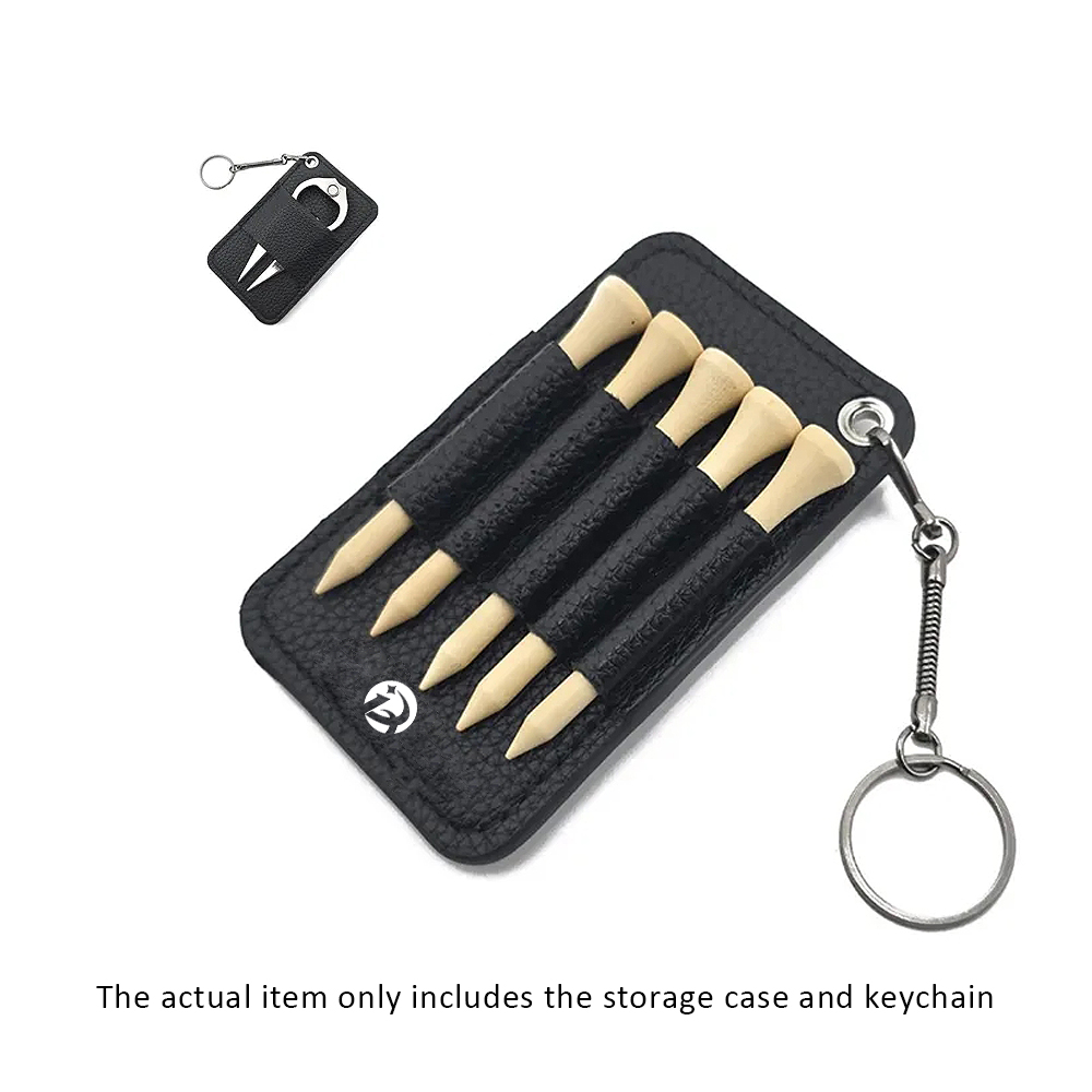 Golf Tee and Divot Tool Keychain Set Faux Leather Holder 6