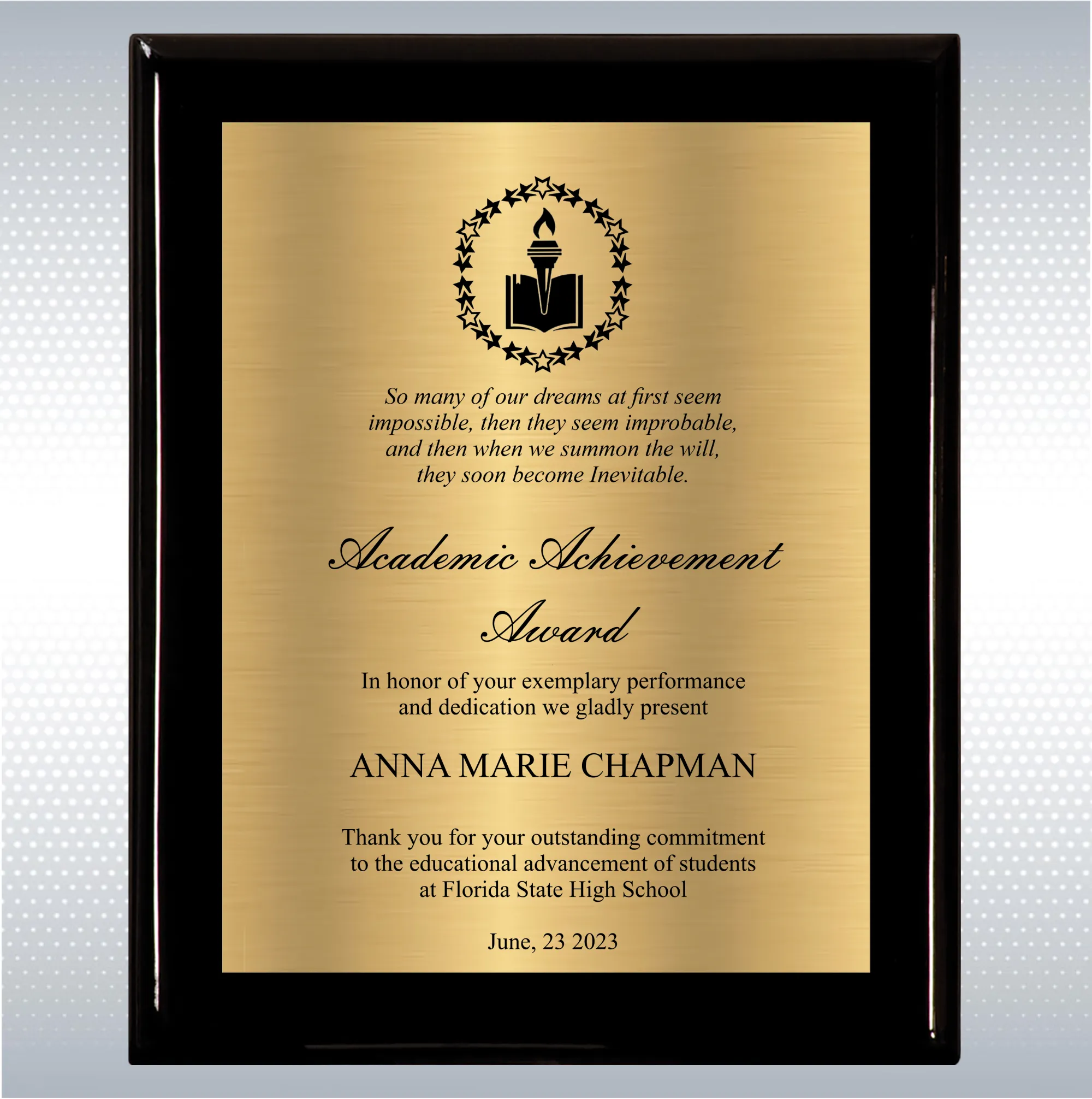 Black Piano Finish Wood Plaque Academic Achievement Gift 20