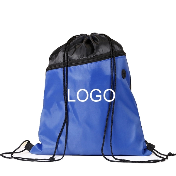 Two-Tone Drawstring Backpack with Zipper 2