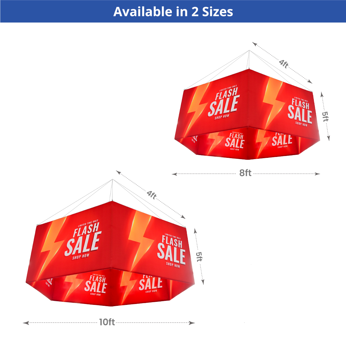 Skytube Hexagon Hanging Sign (10' x 5') Single Sided - Graphic & Hardware Combo 1