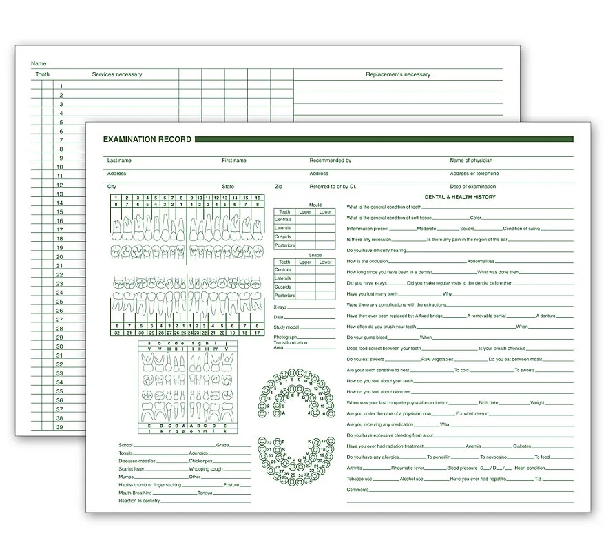 Dental Exam Record, Horizontal Format 2
