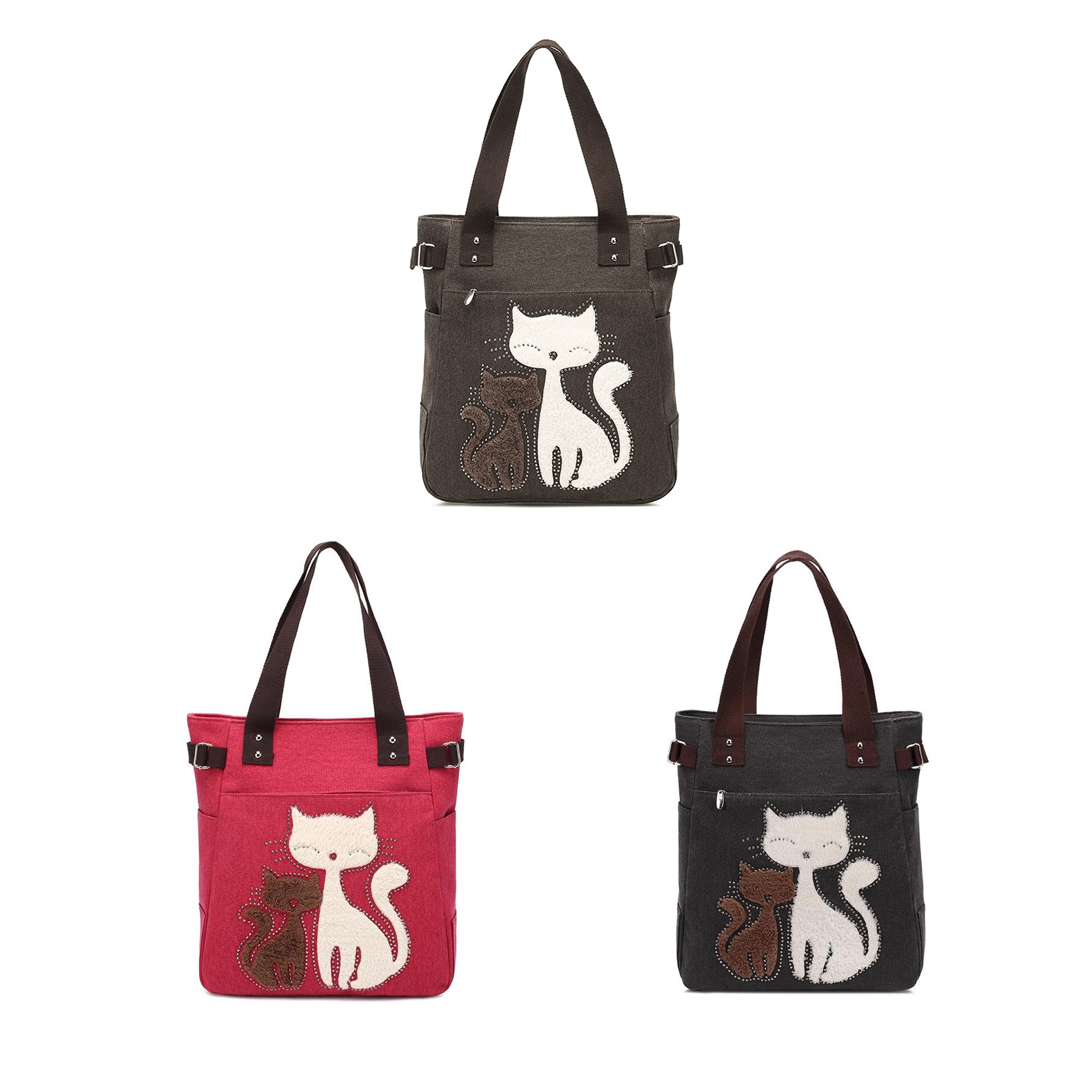 Women Canvas Handbag w/Cat Pattern (Direct Import) 3