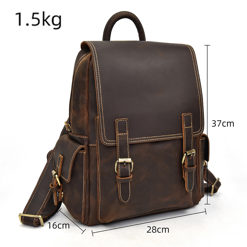 Crazy Horse Genuine Leather Laptop Travel Backpack 3